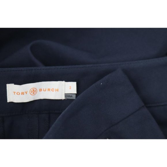 Tory burch pants women's 2 Caliie skinny ankle cotton blend blue gold logo - Picture 13 of 14